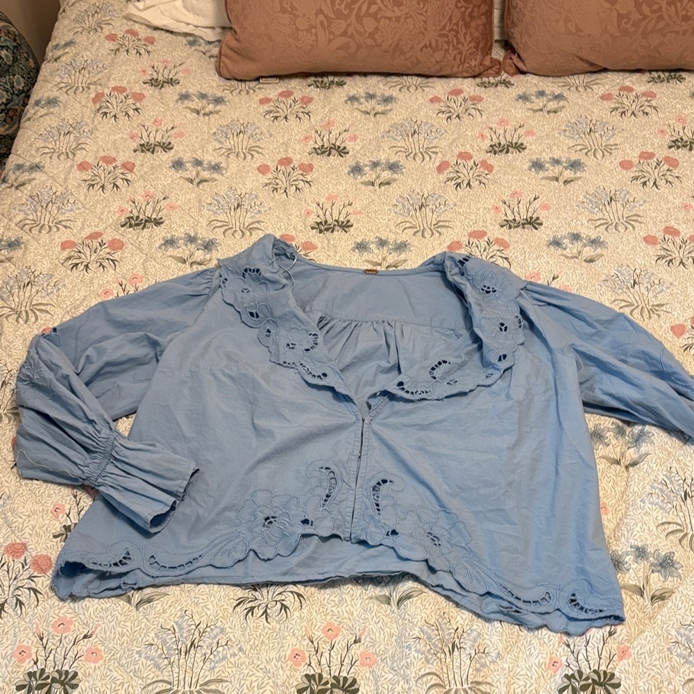 Blue Eyelet Free People Top